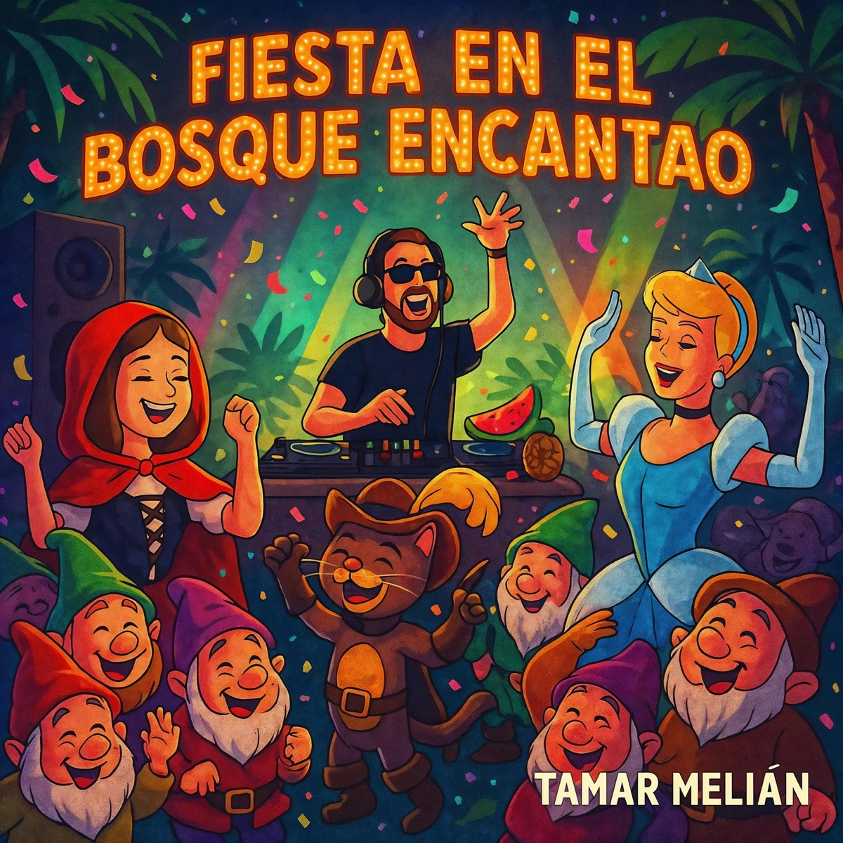 Fiesta en el bosque encantao: rave rural con duendes administrativos 3 Portada oficial de Fiesta en el bosque encantao, de Tamar Melián