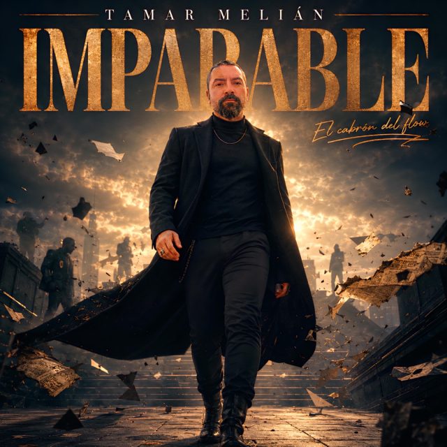 Portada oficial de Imparable con Tamar Melián vestido de negro caminando entre una ciudad derruida y papeles al viento
