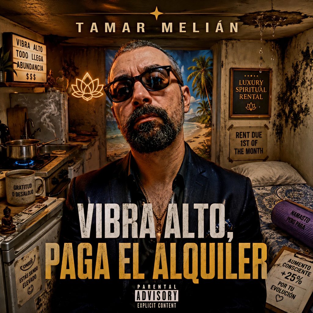 Vibra alto, paga el alquiler: espiritualidad premium con gotera incluida 2 Portada oficial de Vibra alto, paga el alquiler con Tamar Melián en una vivienda deteriorada entre mensajes espirituales y avisos de pago