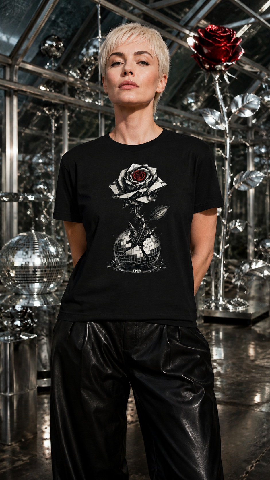 TMR · Flor blindada — Camiseta 2 TMR · Flor blindada — Camiseta de TMR by Tamar Melián en una escena editorial