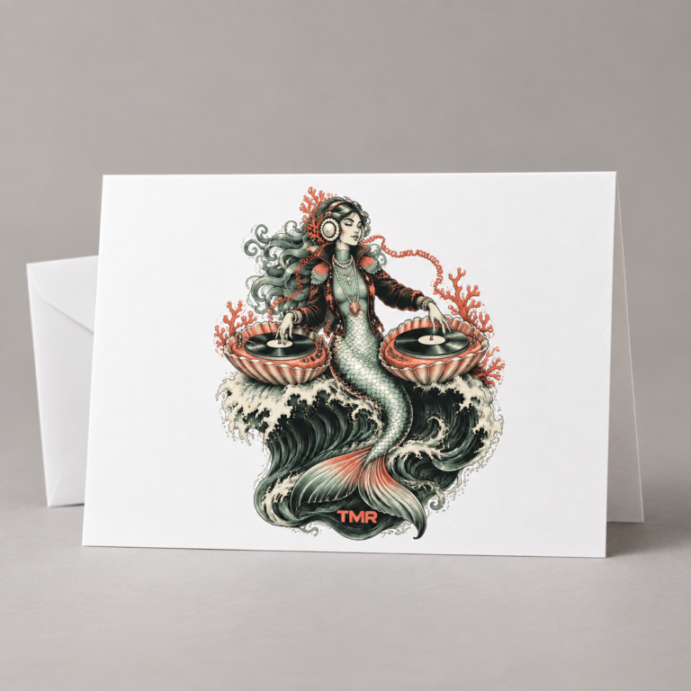 アフターの人魚 — 封筒付きグリーティングカード5×7 · presentación del diseño TMR