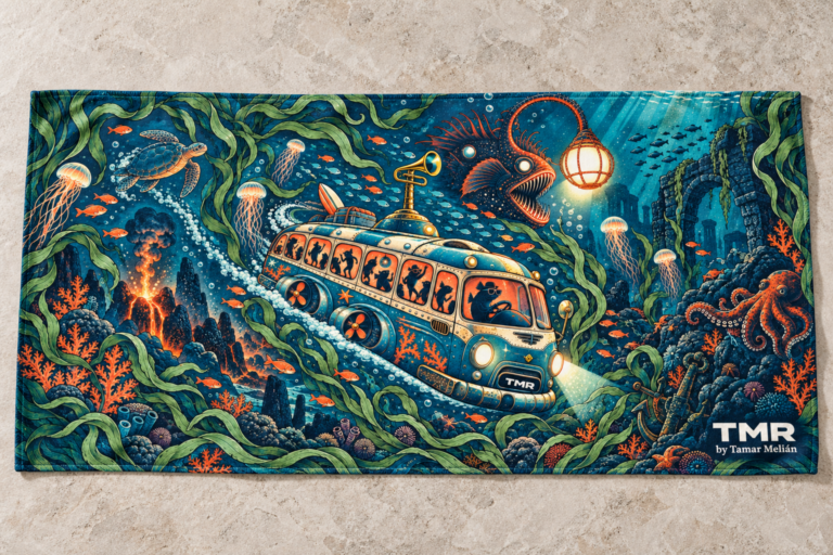 Bus abyssal — Serviette de plage 76×152 cm · presentación del diseño TMR