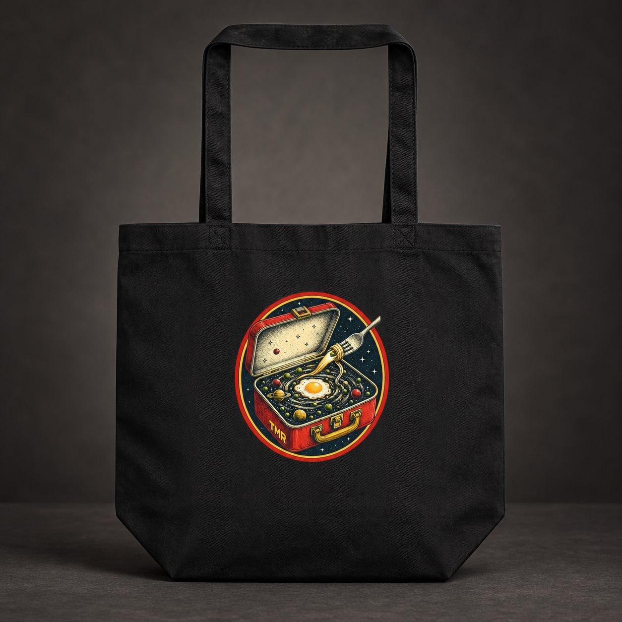 Tupper interdimensional — Tote 1 Tupper interdimensional — tote negra de TMR by Tamar Melián, vista de estudio
