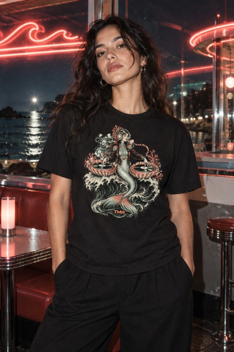 TMR · Sirena de after — Camiseta · presentación del diseño TMR