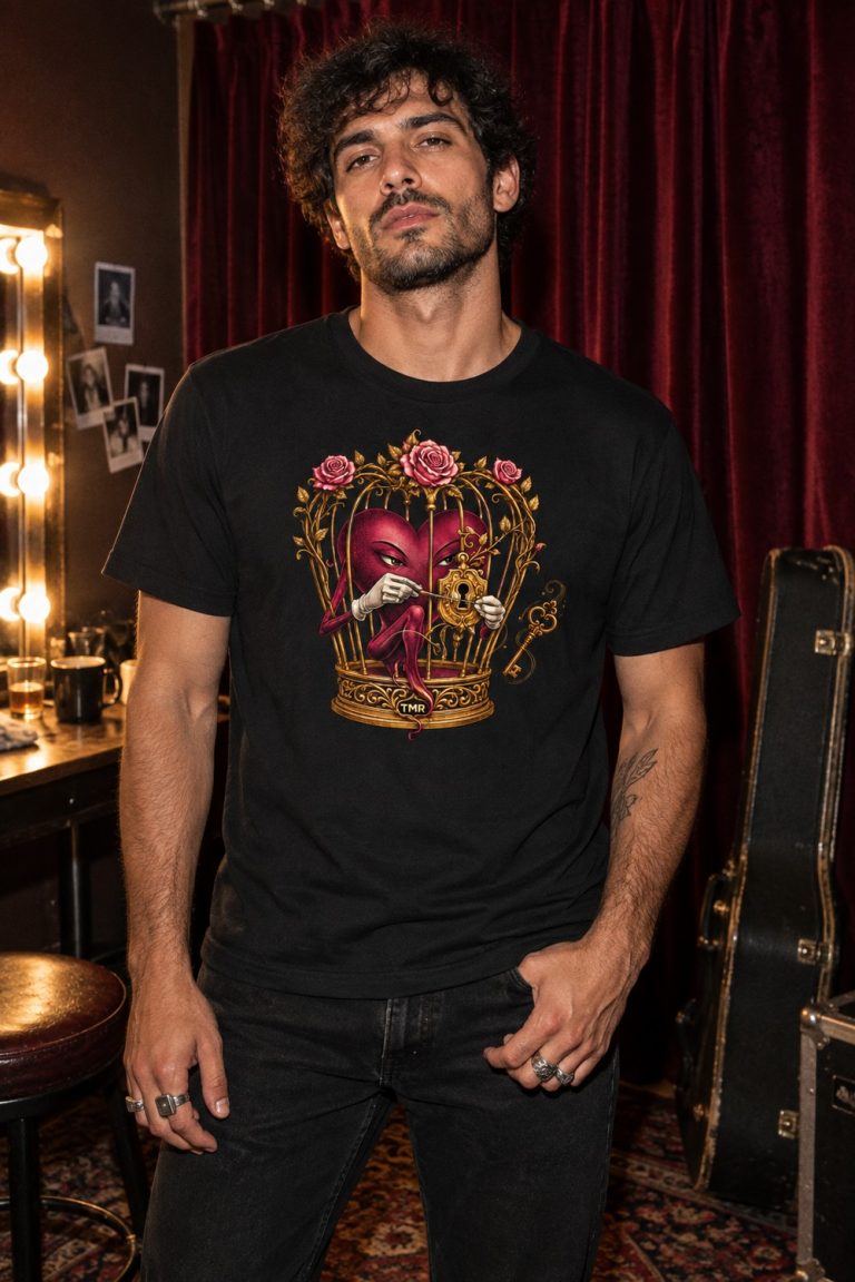 TMR · Corazón escapista — Camiseta · presentación del diseño TMR