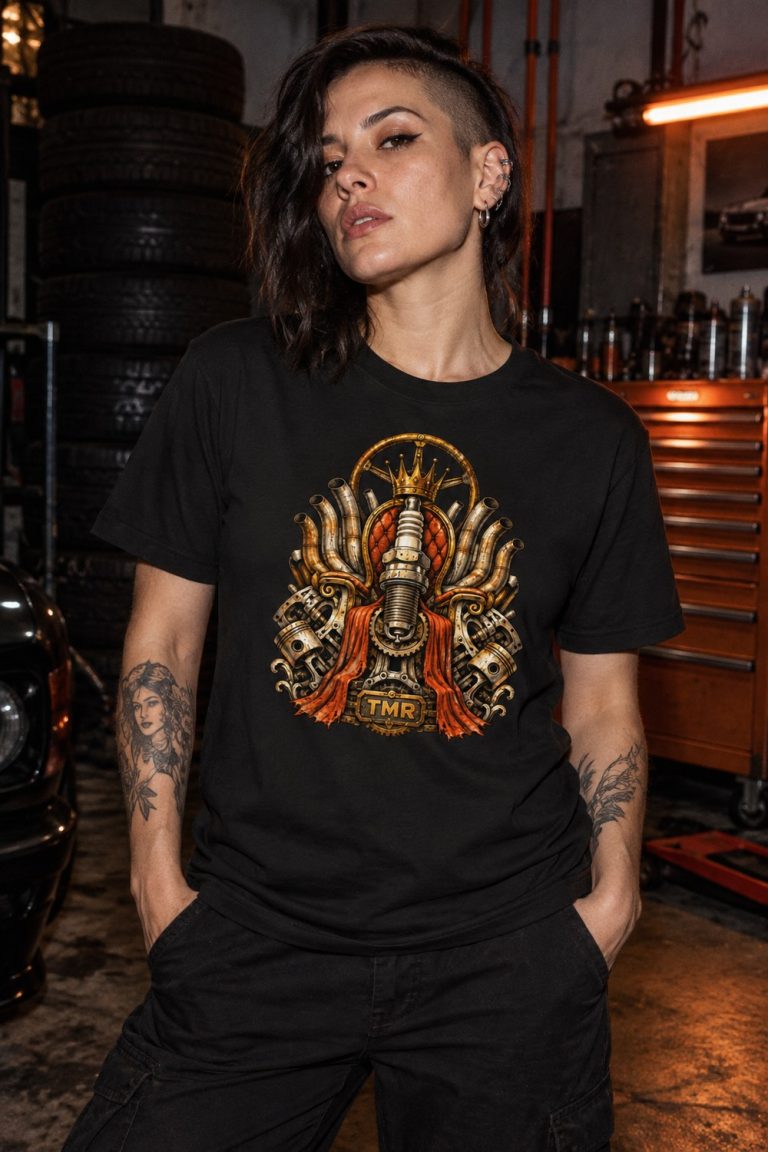 TMR · Desguace sagrado — Camiseta · presentación del diseño TMR
