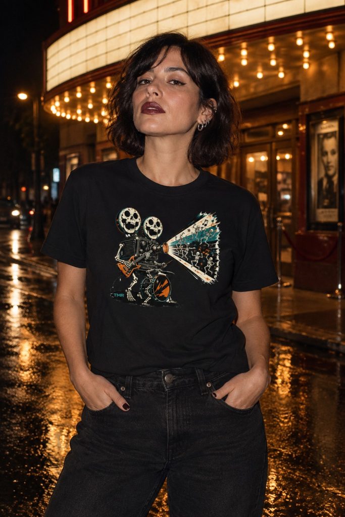 Cine de medianoche — Camiseta · presentación del diseño TMR