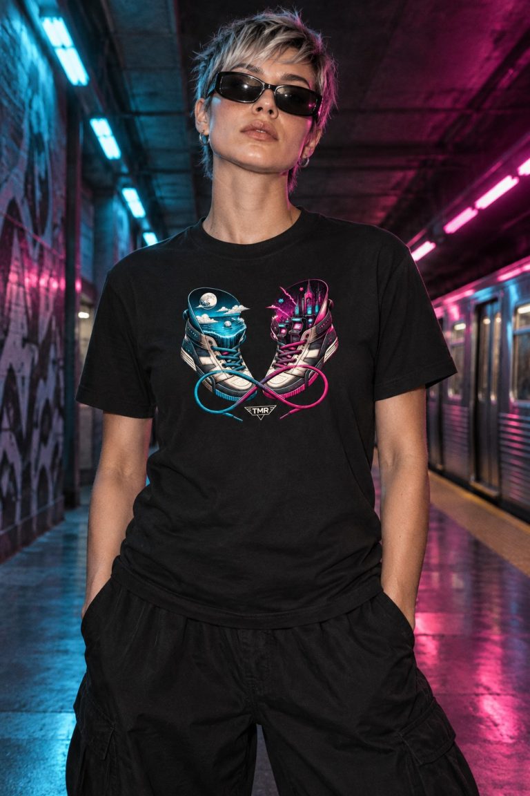 TMR · Portal en las zapatillas — Camiseta · presentación del diseño TMR