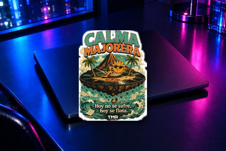 Calma Antigravedad — Pegatina kiss-cut 4 pulgadas · presentación del diseño TMR