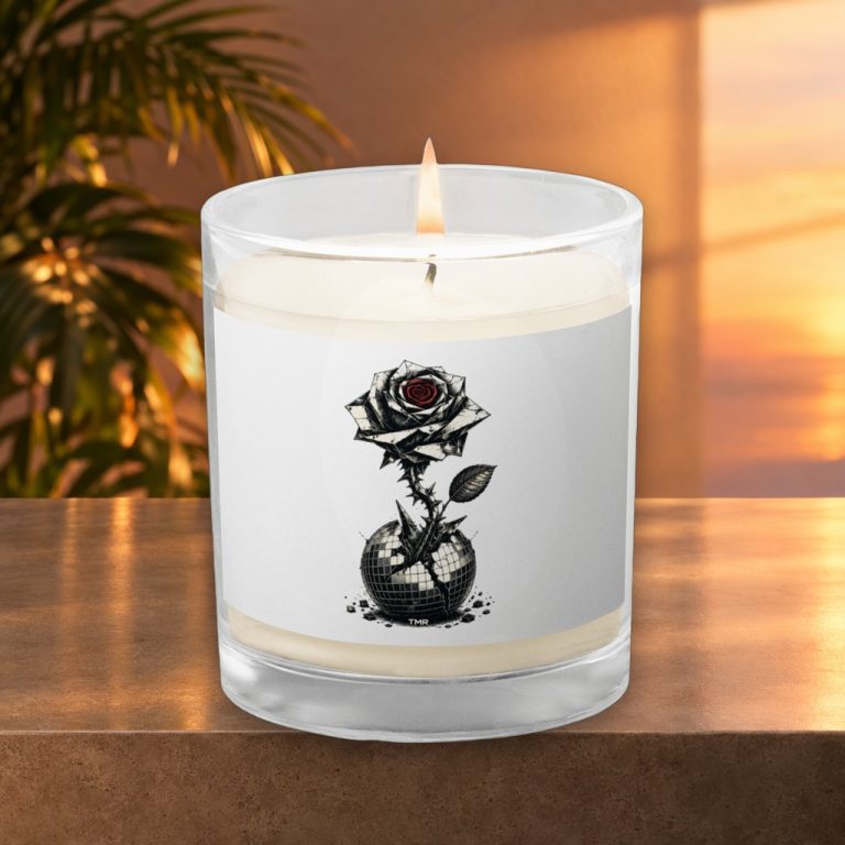 Flor blindada — Vela de soja sin perfume · presentación del diseño TMR