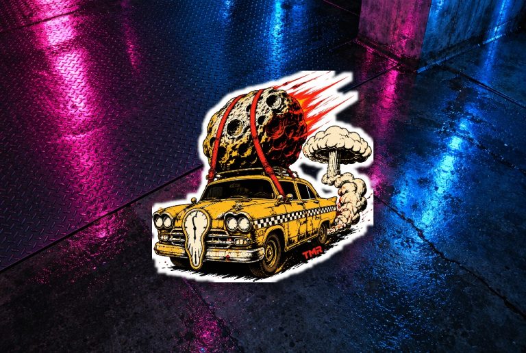 Taxi del apocalipsis — Pegatina kiss-cut 4 pulgadas · presentación del diseño TMR