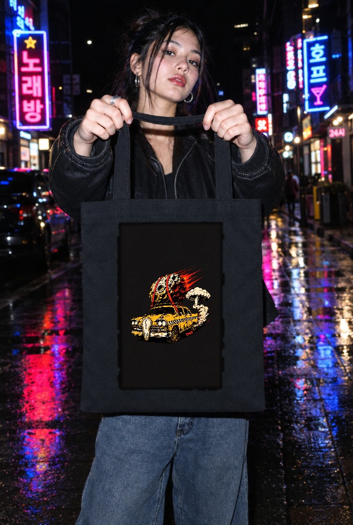 Taxi del apocalipsis — Tote · presentación del diseño TMR